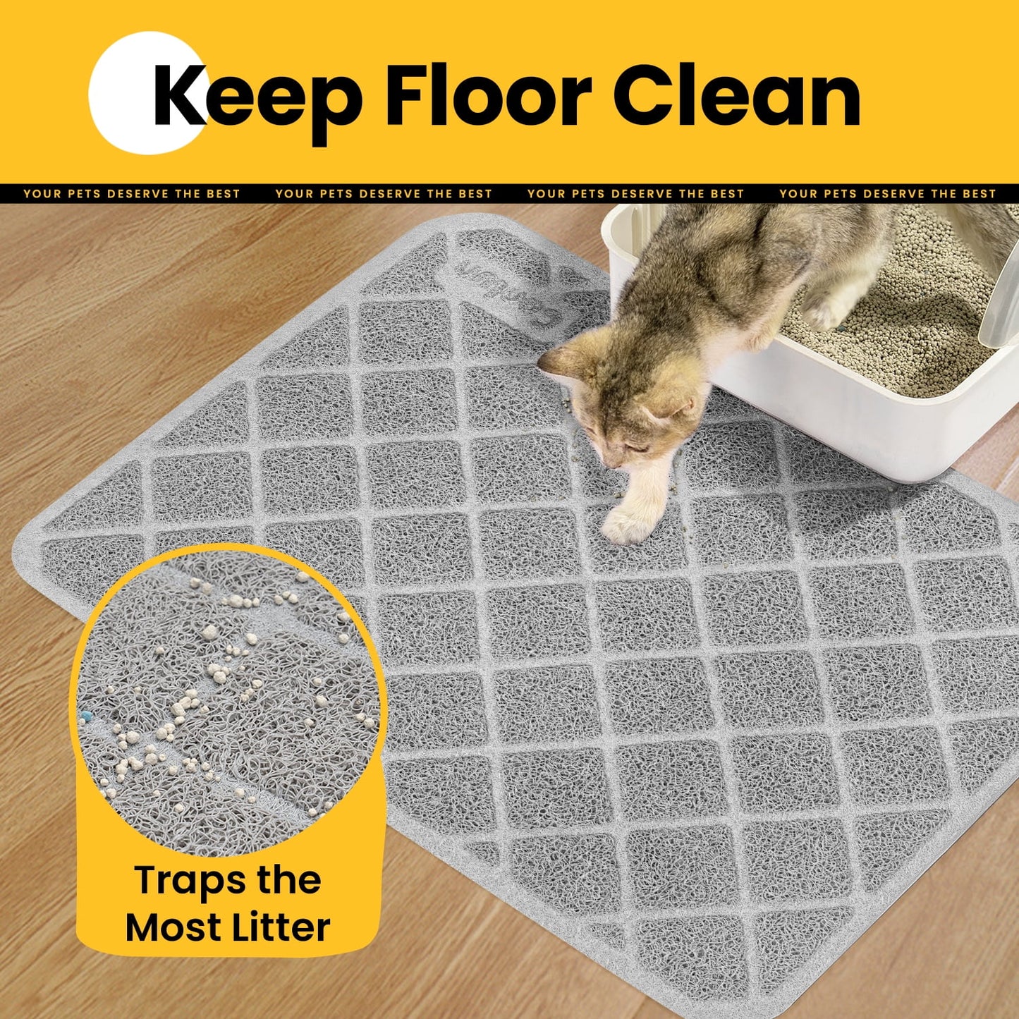 Cat Litter Mat, 24" X 17" Premium Durable PVC, Non-Slip, Less Waste, Urine Waterproof