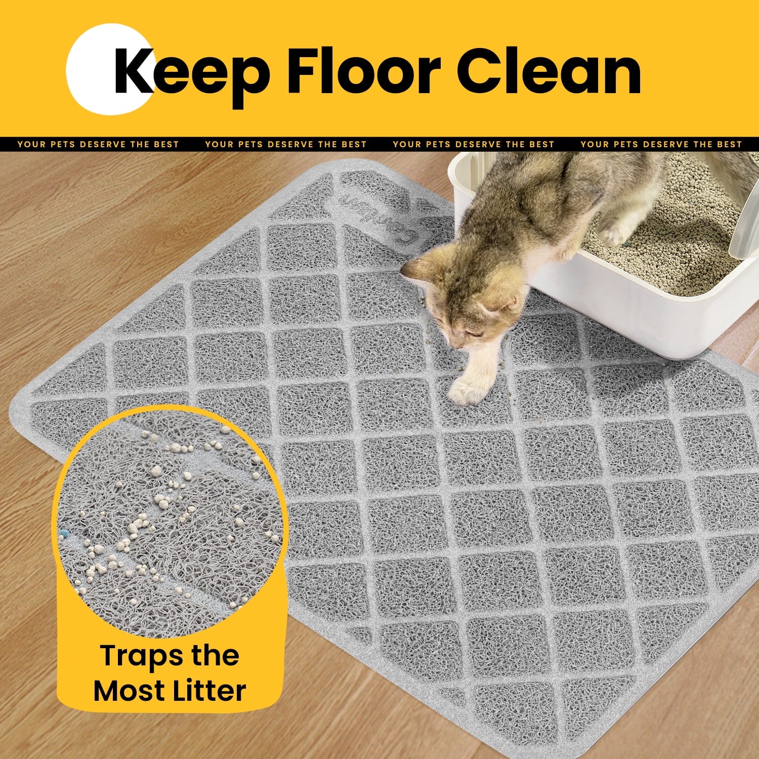 Cat Litter Mat, 24" X 17" Premium Durable PVC, Non-Slip, Less Waste, Urine Waterproof