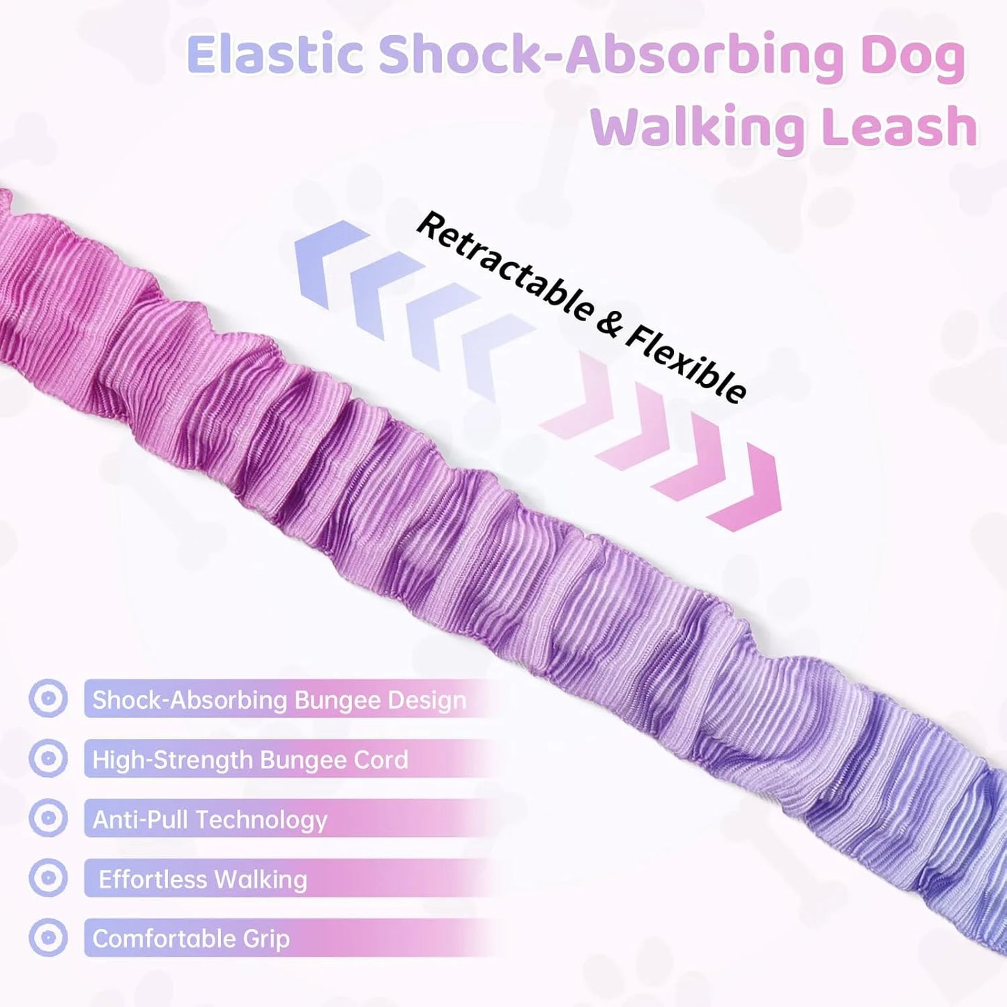 Hands Free Dog Leash with Zipper Pouch, 6-9Ft Bungee Waist Leash for Medium Large Dogs Walking, Running Lead with Dual Padded Handles Car Safety Buckle for Training Jogging