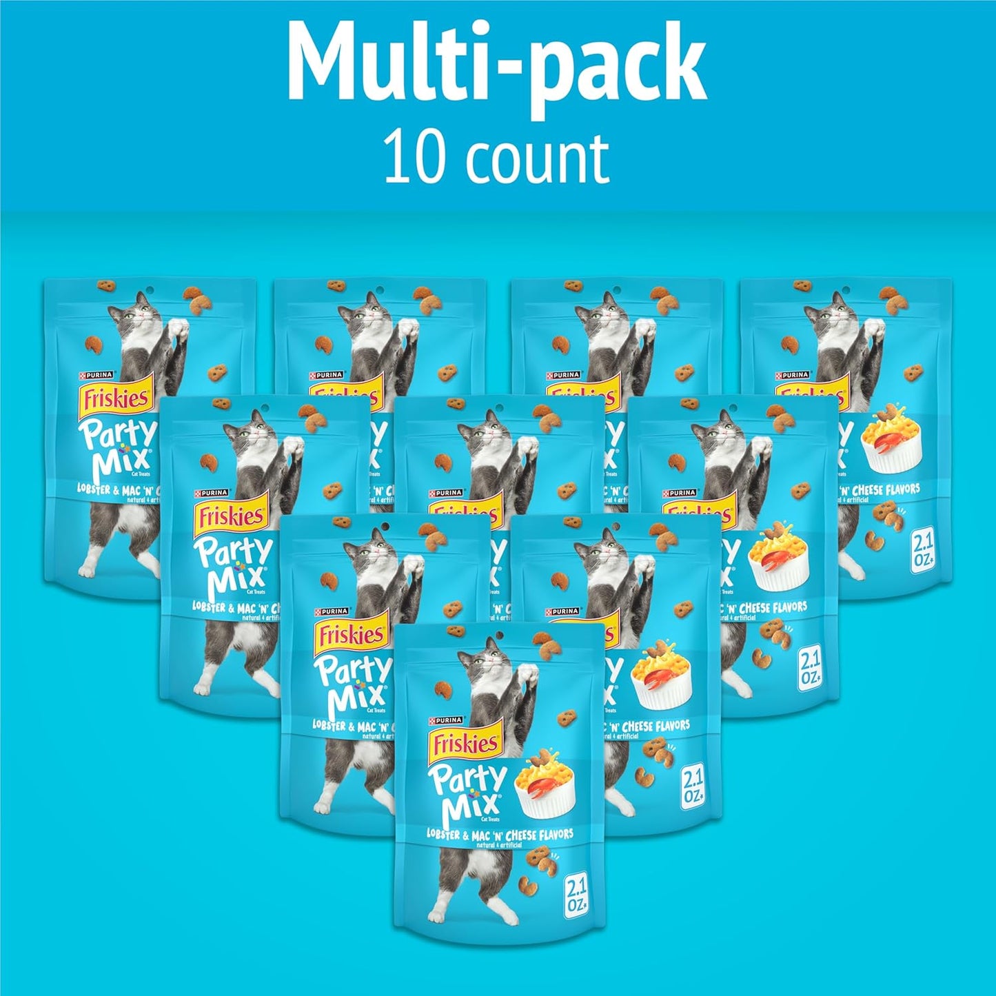 Purina  Cat Treats, Party Mix Lobster & Mac 'N' Cheese Flavors - (Pack of 10) 2.1 Oz. Pouches