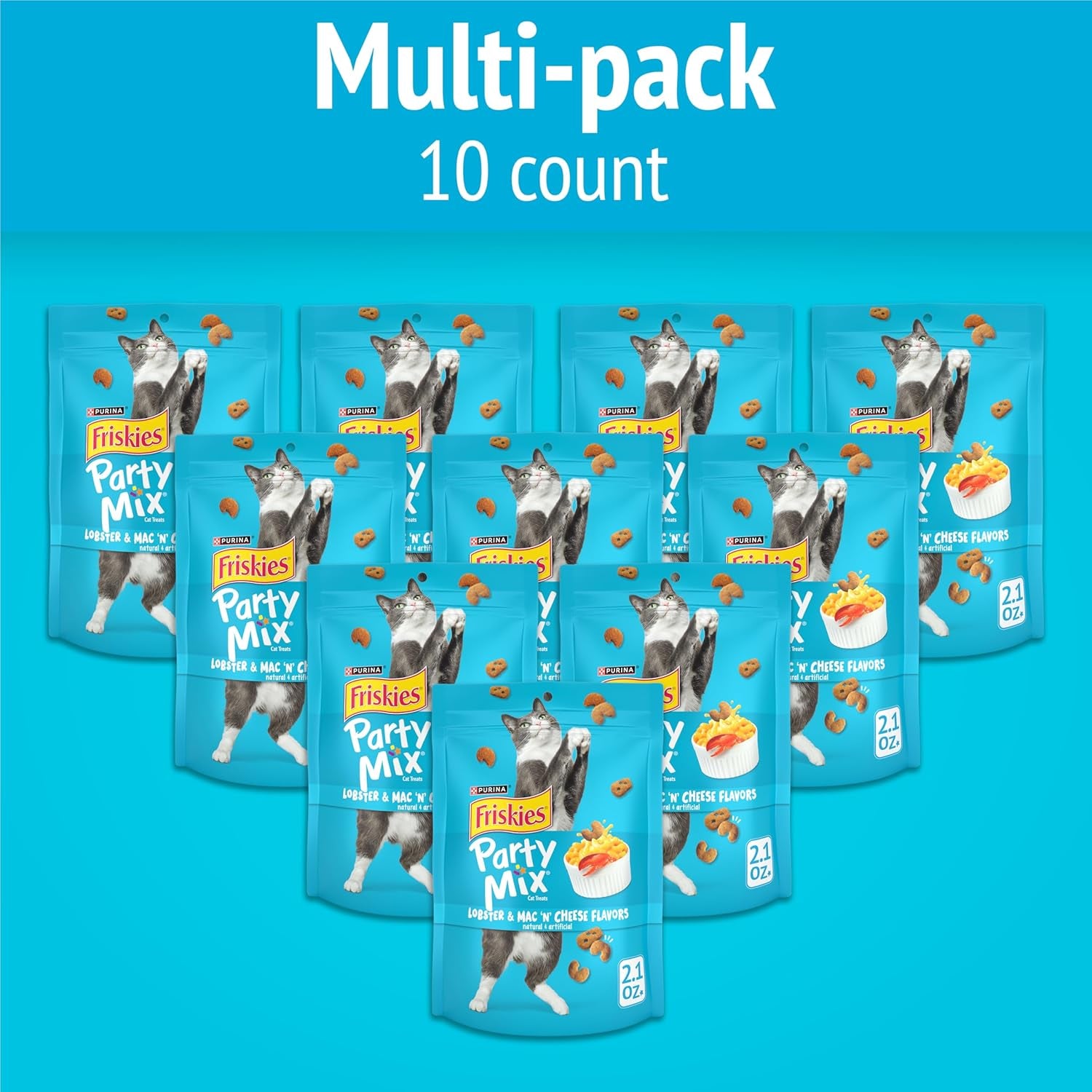 Purina  Cat Treats, Party Mix Lobster & Mac 'N' Cheese Flavors - (Pack of 10) 2.1 Oz. Pouches