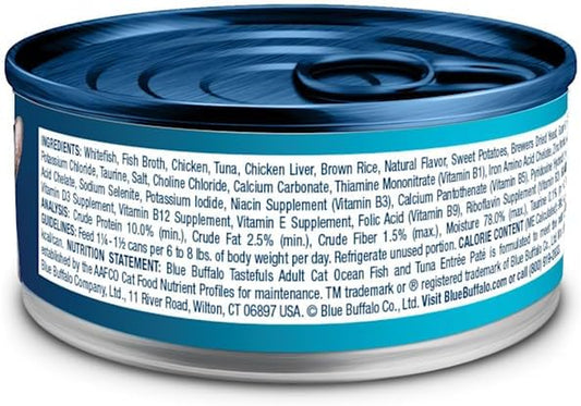 Tastefuls Made with Natural Ingredients, Ocean Fish and Tuna Entree Wet Cat Food Pate, 5.5 Oz., Case of 12