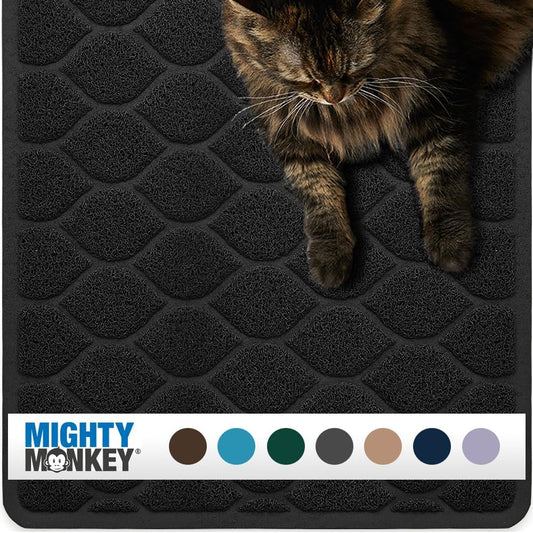Waterproof BPA Free Cat Litter Box Trapping Mat, Easy Clean Floors, Textured Backing, Soft on Sensitive Kitty Paws, Cats Accessories, Less Waste, Stays in Place, 35X23, Black