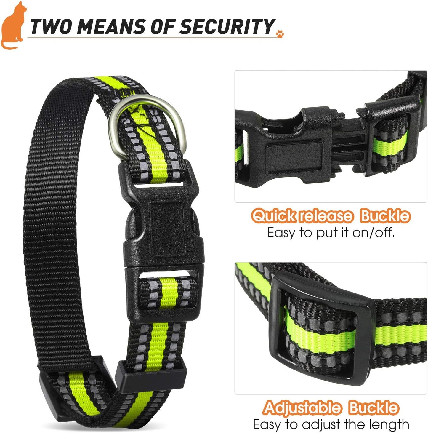 3 Pieces Reflective Dog Collar Nylon Adjustable Quick Release Pet Collars for Dogs(Medium)