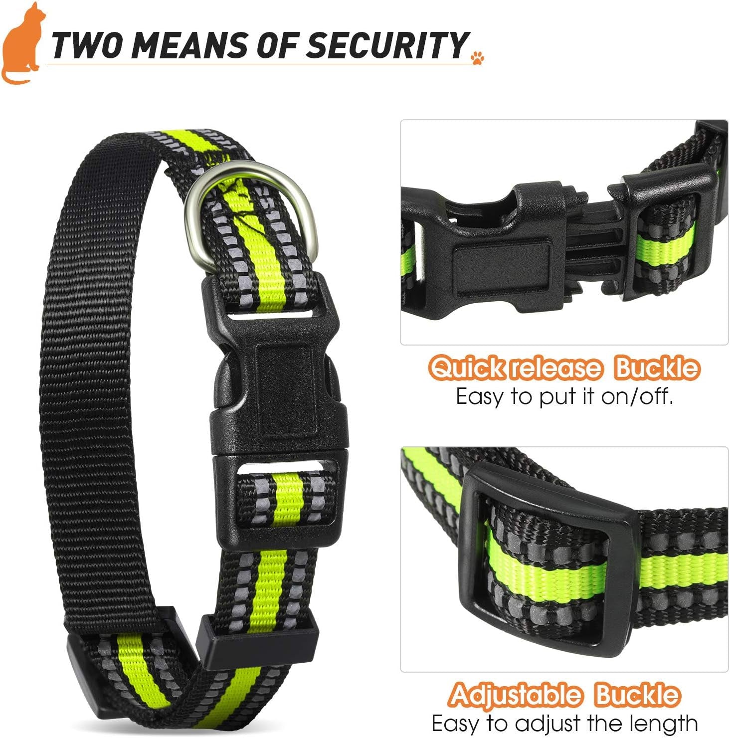 3 Pieces Reflective Dog Collar Nylon Adjustable Quick Release Pet Collars for Dogs(Medium)