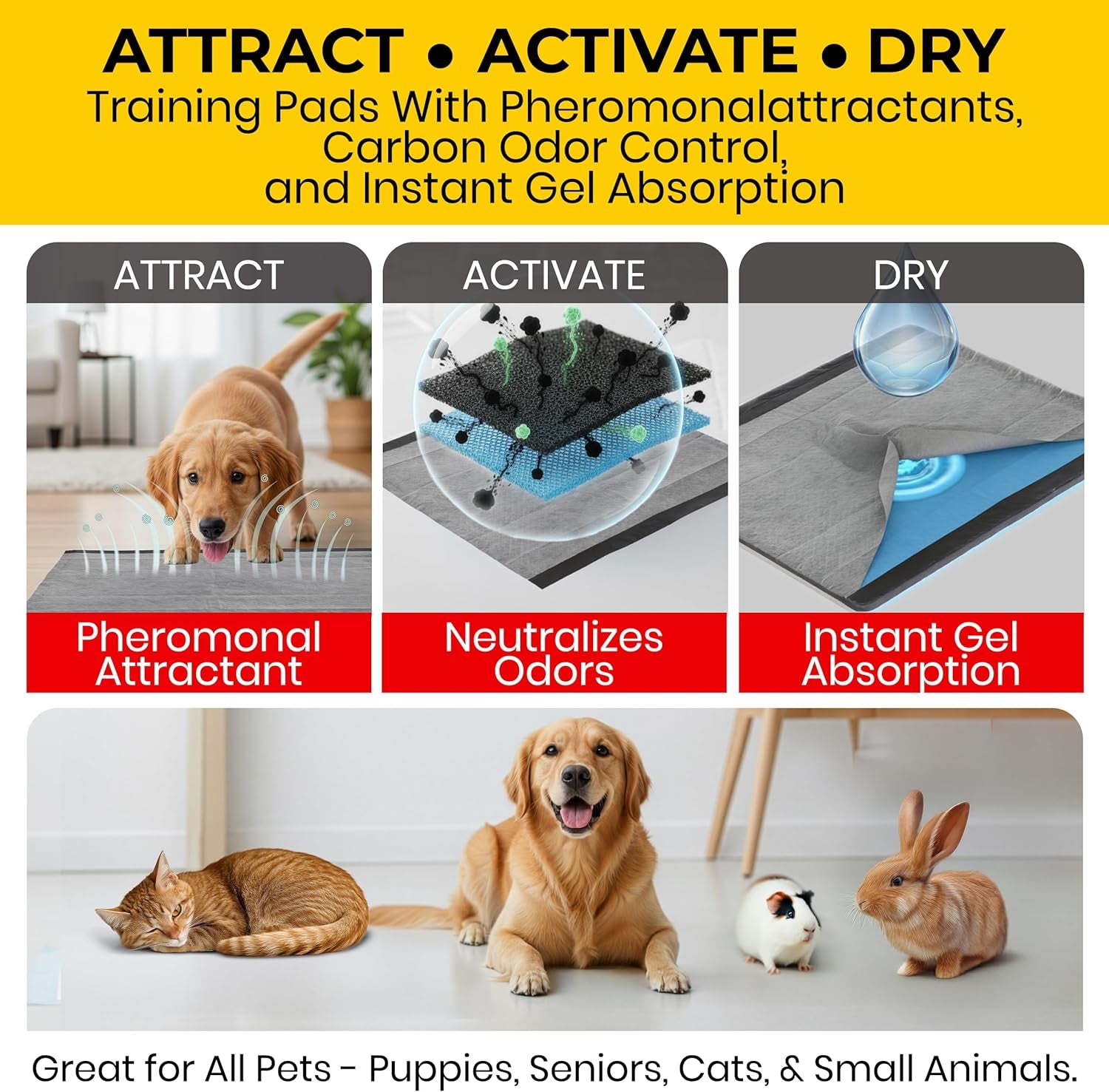 for Pets Black Charcoal Puppy Pads, 23"X23" Disposable Training Pads That Absorb & Neutralize Urine with Activated Carbon - 100 Count