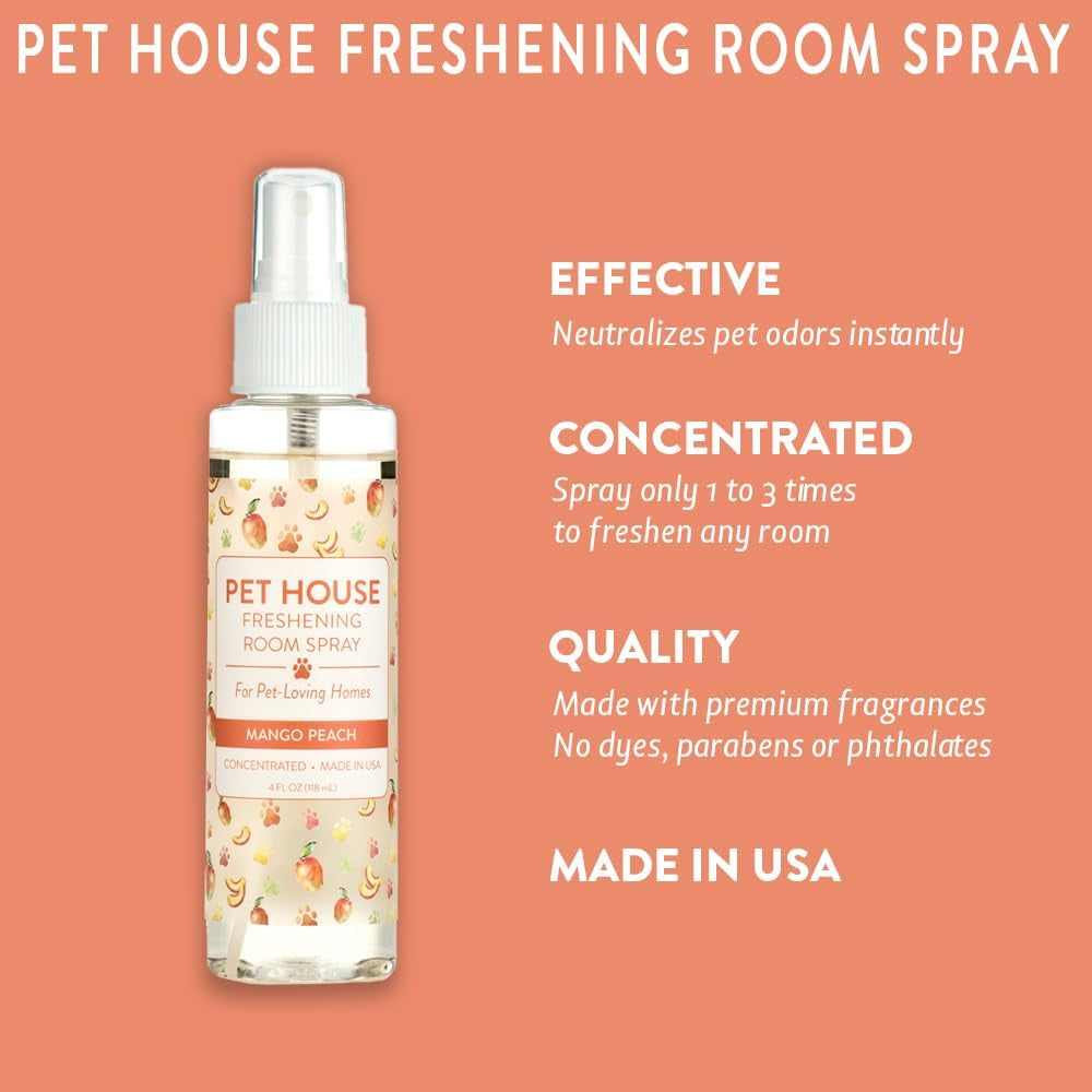 Pet Air Freshener 4 OZ Concentrated Room Spray for Pet Odor, Mango Peach, Pack of 1