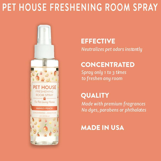 Pet Air Freshener 4 OZ Concentrated Room Spray for Pet Odor, Mango Peach, Pack of 1