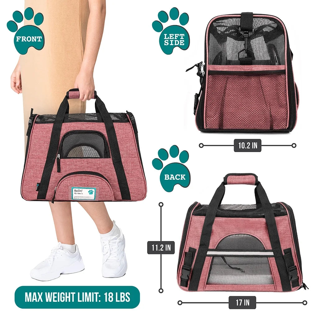Airline Approved Pet Carrier for Cat, Soft Sided Dog Carrier Small Dog, Cat Travel Supply Accessories Indoor Cats, Ventilated Pet Carrying Bag Medium Large Kitten Puppy, Small Heather White Red