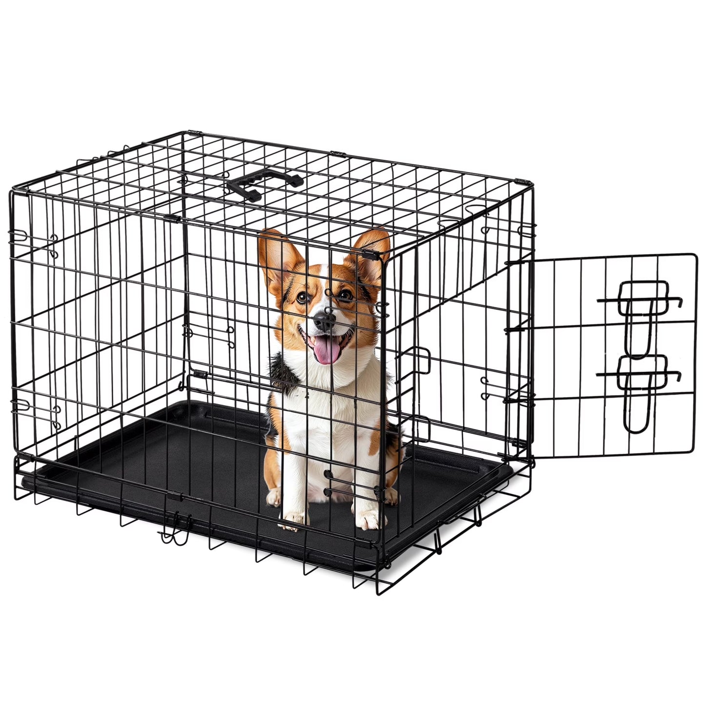 Medium Dog Crate, 30" Single Door Folding Metal Wire Dog Cage with Plastic Leak-Proof Pan Tray
