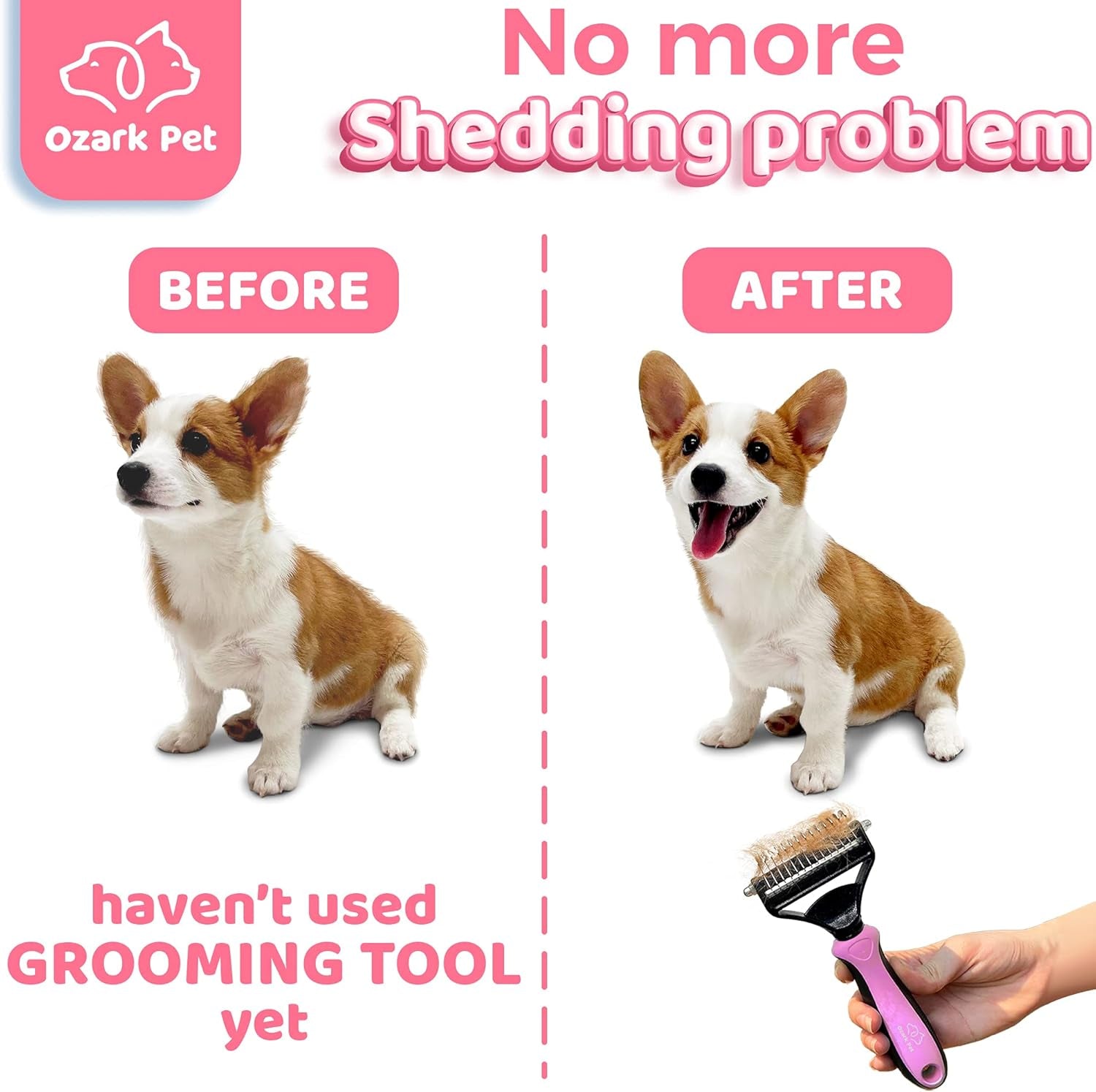 Dog Brush and Cat Brush-With Deshedding Brush, Dog Dematting Tools, Undercoat Brush for Dogs, Deshedding Tool, Reduce Shedding up to 95%, for Short to Long Hair, and Large Breeds (Pink L)
