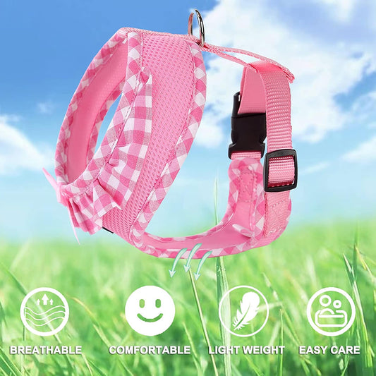 Upgraded Soft Mesh Dog Harness, Super Breathable Lightweight Pet Harnesses for Puppy Dogs Outdoor Walking, Pink Dog Harness -Small