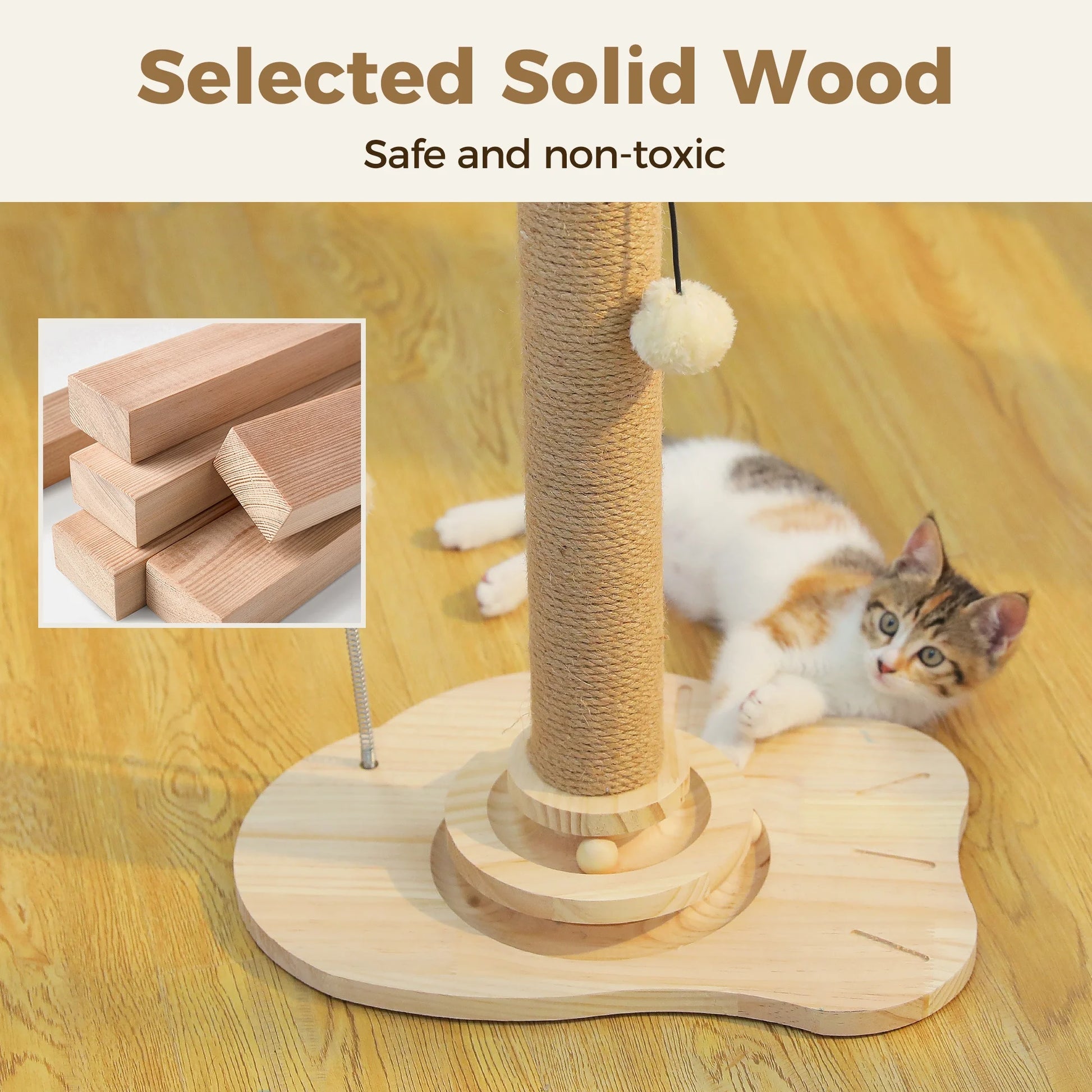 19.3" Cat Scratching Post with Ball Track Toy for Kittens and Small Cats, Beige