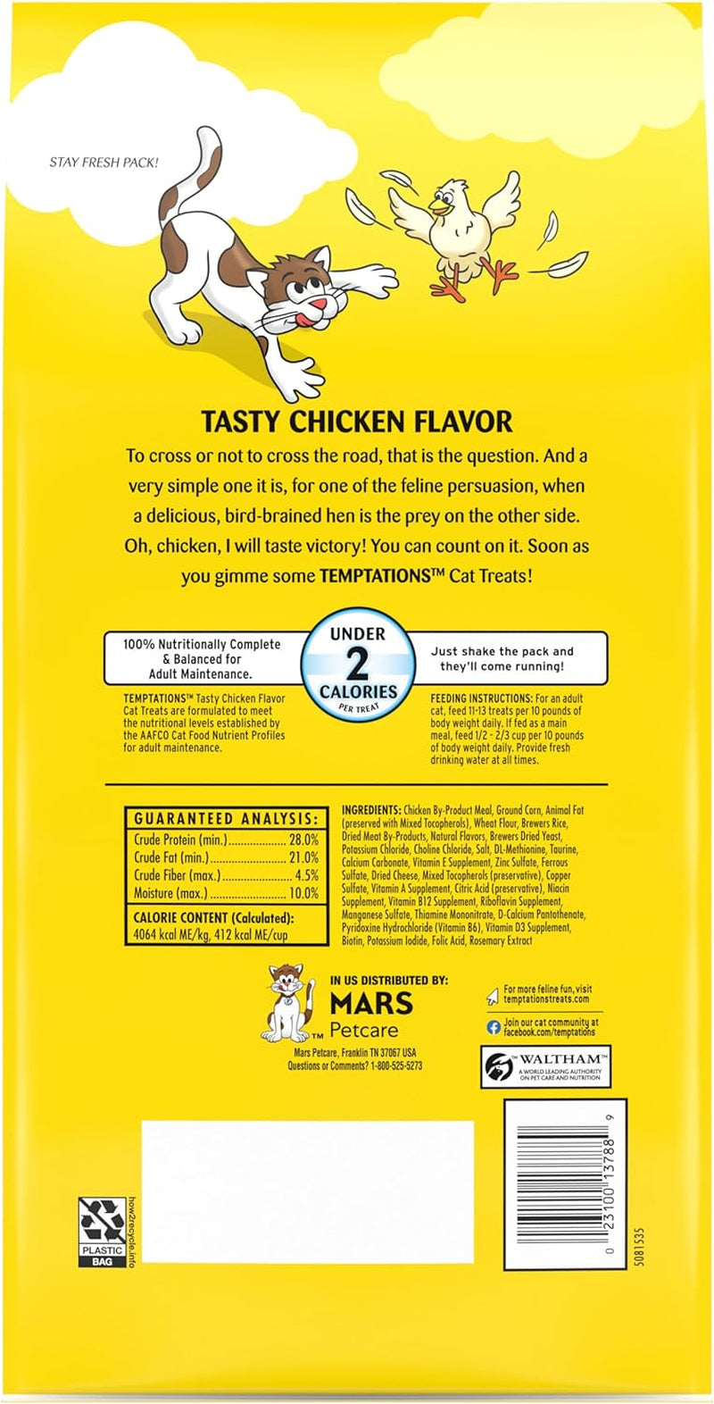 Classic Crunchy and Soft Cat Treats Tasty Chicken Flavor, 48 Oz. Pouch