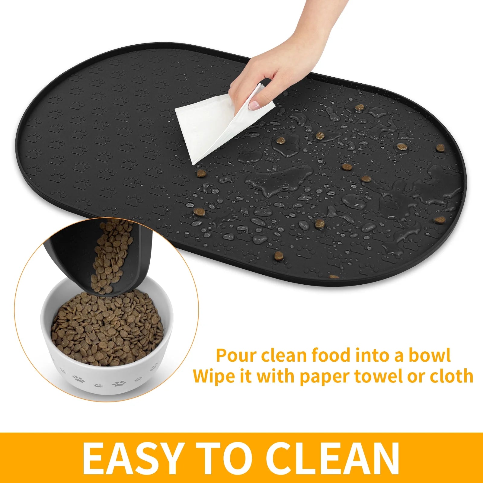 Silicone Pet Placemat for Dogs and Cats, Waterproof Pet Feeding Mat Prevent Food and Water Overflow, High-Lips Dog Food Mats, Black