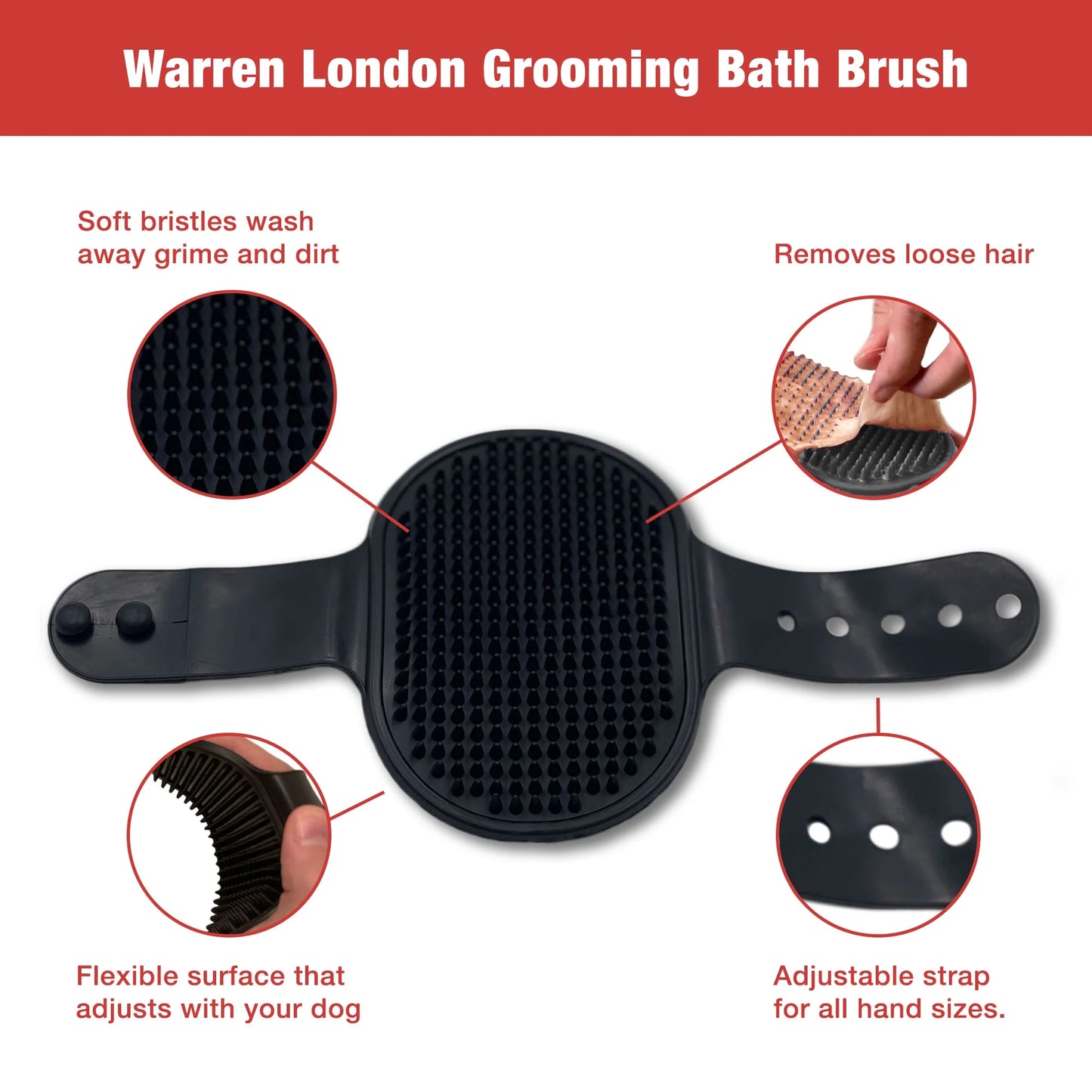 Grooming Bath Brush for Dogs and Cats, Adjustable, Black