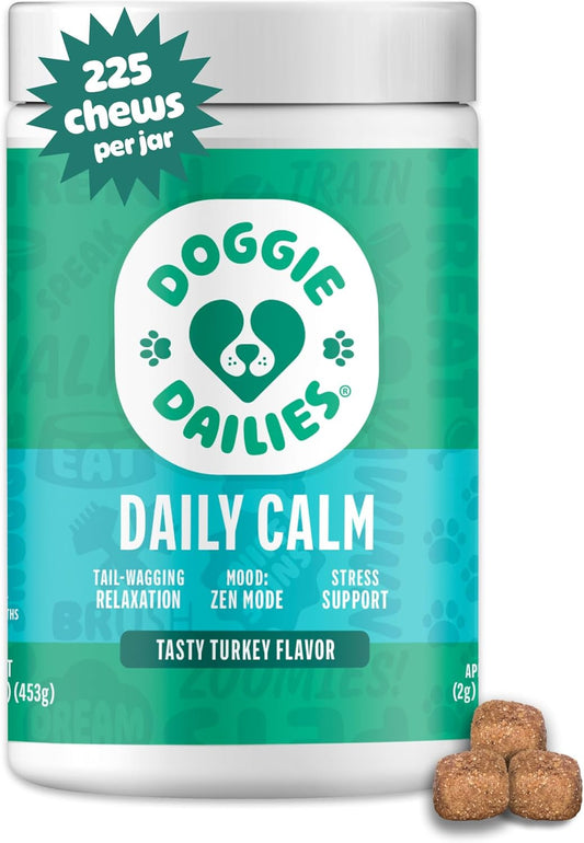 Calming Chews for Dogs - Melatonin for Dogs with Chamomile to Help Manage Stress Relief - Calm & Relaxation during Thunderstorms, Fireworks, Travel, & Separation (Turkey) 225 Soft Chews