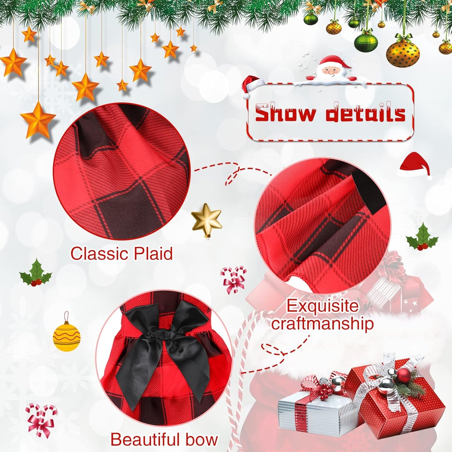 3 Pieces Christmas Plaid Dog Dresses with Bowknot Buffalo Plaid Puppy Dress Pet Dogs Girls Princess Outfit Check Dog Skirt Holiday Costume Apparel Clothes for Small Dogs(S (3-5Lbs))