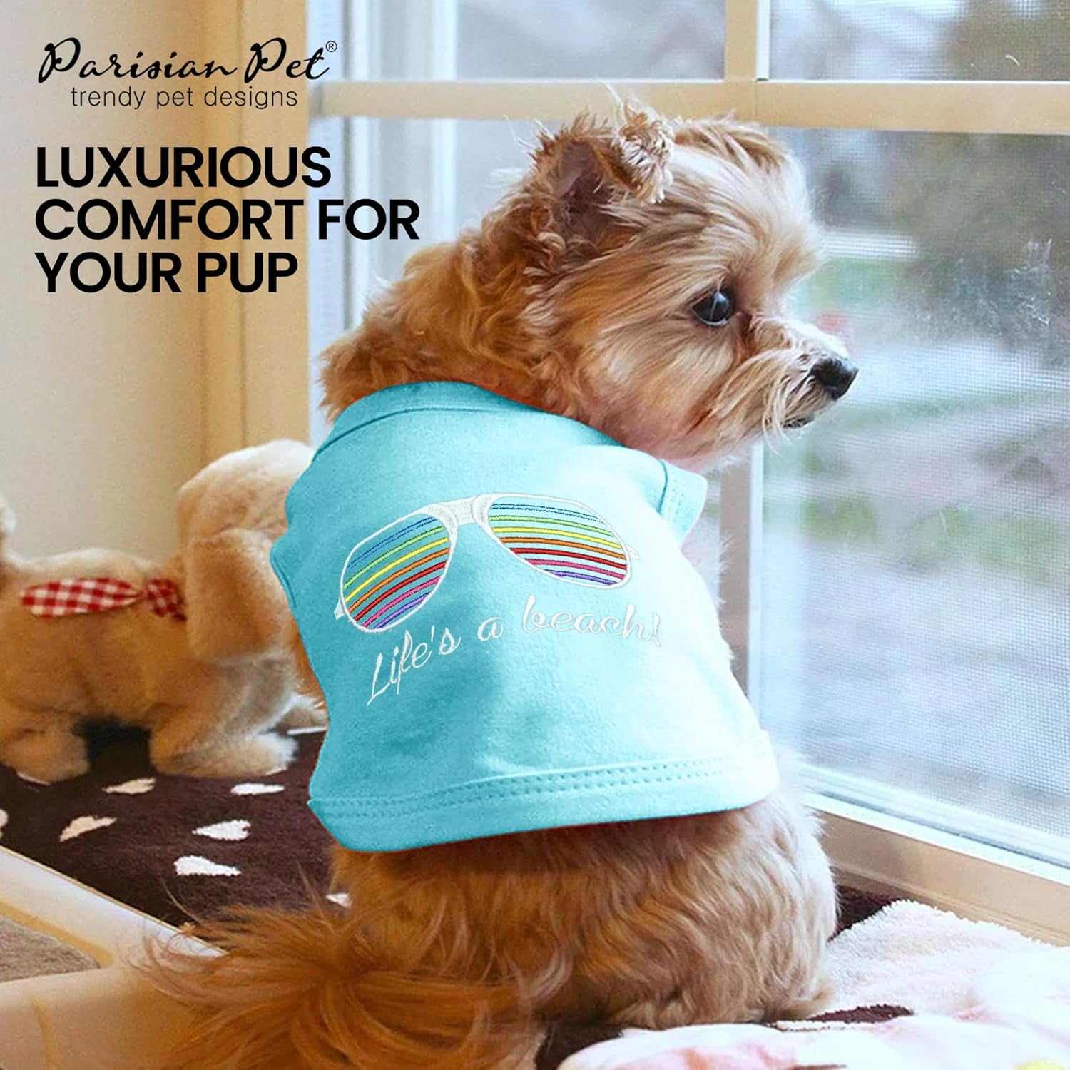 Dog Tshirt - Embroidered “Life’S a Beach“ Dog Shirt - Lightweight Pet Tank Top- 100% Cotton, Doggy Tee Shirts - Summer Dogs Clothes - Machine Washable Shirt for Large Dogs -2XL