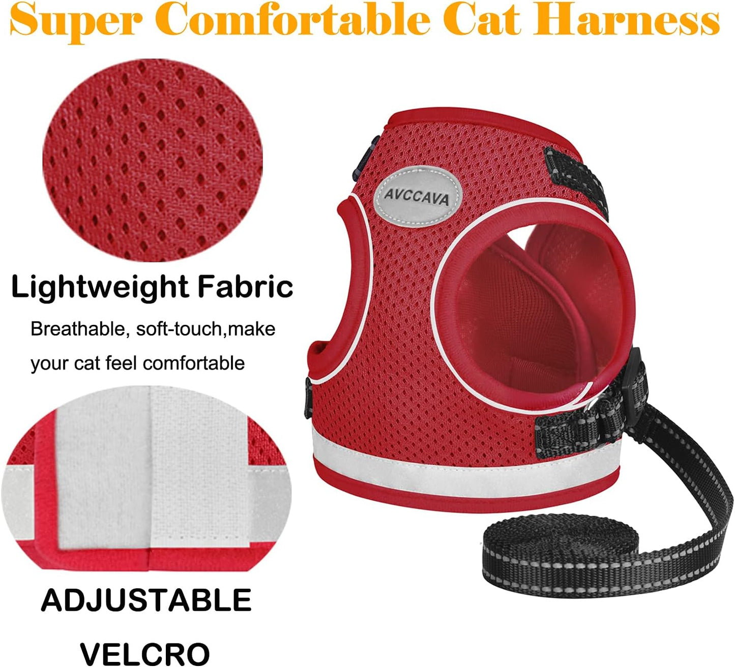 Cat Harness and Leash for Walking, Kitten Escape Proof Harnesses, Adjustable Reflective Puppy Harness with Leashes Set, Easy Adjustable Soft Net Breathable Pet Safety Vest