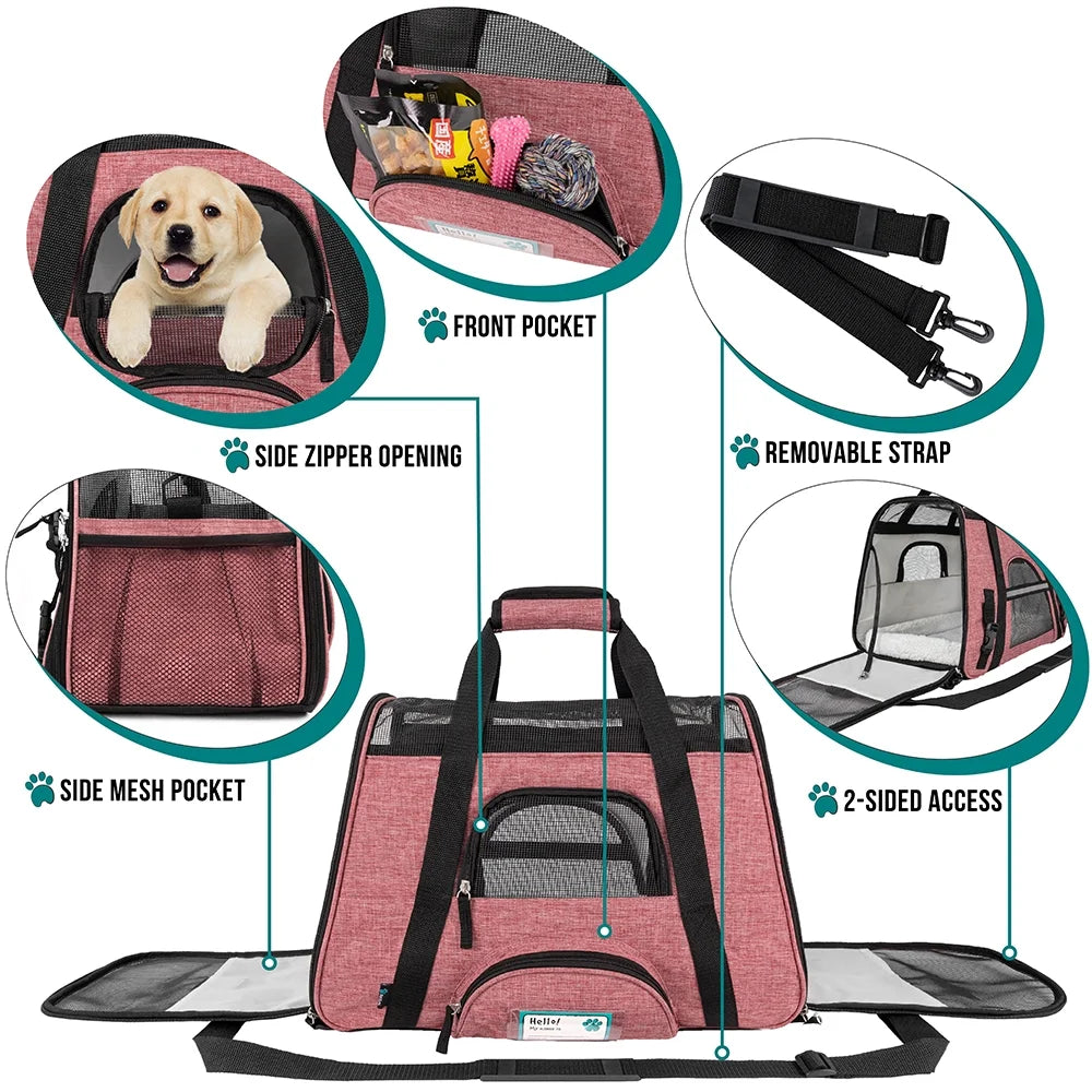 Airline Approved Pet Carrier for Cat, Soft Sided Dog Carrier Small Dog, Cat Travel Supply Accessories Indoor Cats, Ventilated Pet Carrying Bag Medium Large Kitten Puppy, Small Heather White Red