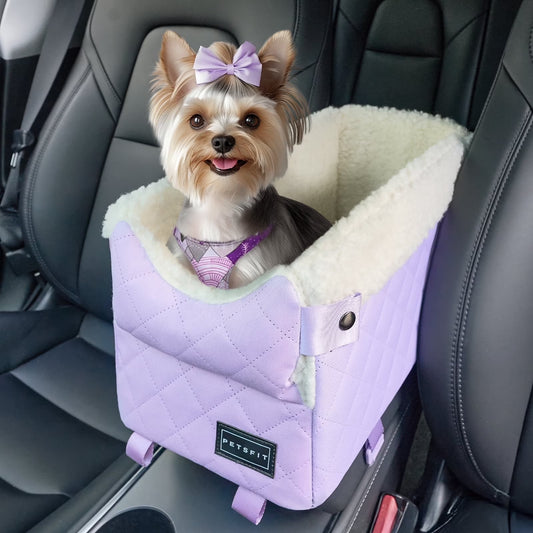 Cat Car Seat with Safe Protection Hooks, Center Console Dog Car Seat with Upgraded Safety Tethers, Washable Cushion, Dog Car Seats for Small Dogs up to 9 Lbs (Purple)