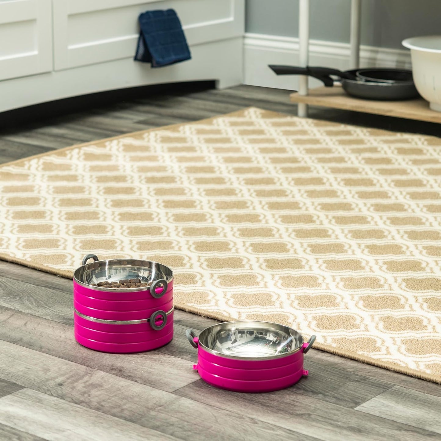 Travel Pet Bento Bowls - Human-Grade Stainless Steel & Bpa-Free, Leak-Proof Water & Food Container Set for Dogs & Cats, 4-Pack Interlocking Bowls, Includes Spare Clips & Handle (Pink)