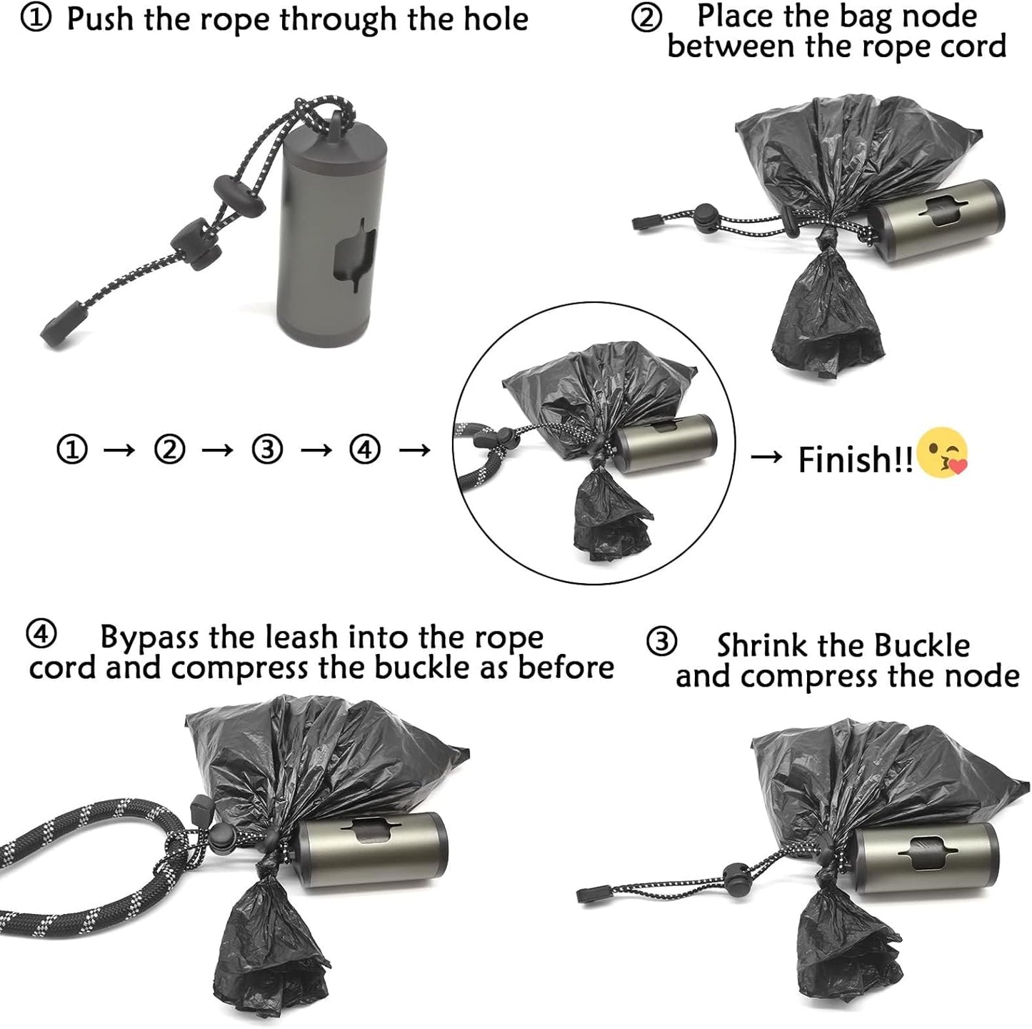 Aluminum Dog Poop Bags Holder with Carabiner Metal Pet Waste Bags Dispenser with Hook and Loop Fastener and Elastic Cord to Carry Used Bags (Olive Green)