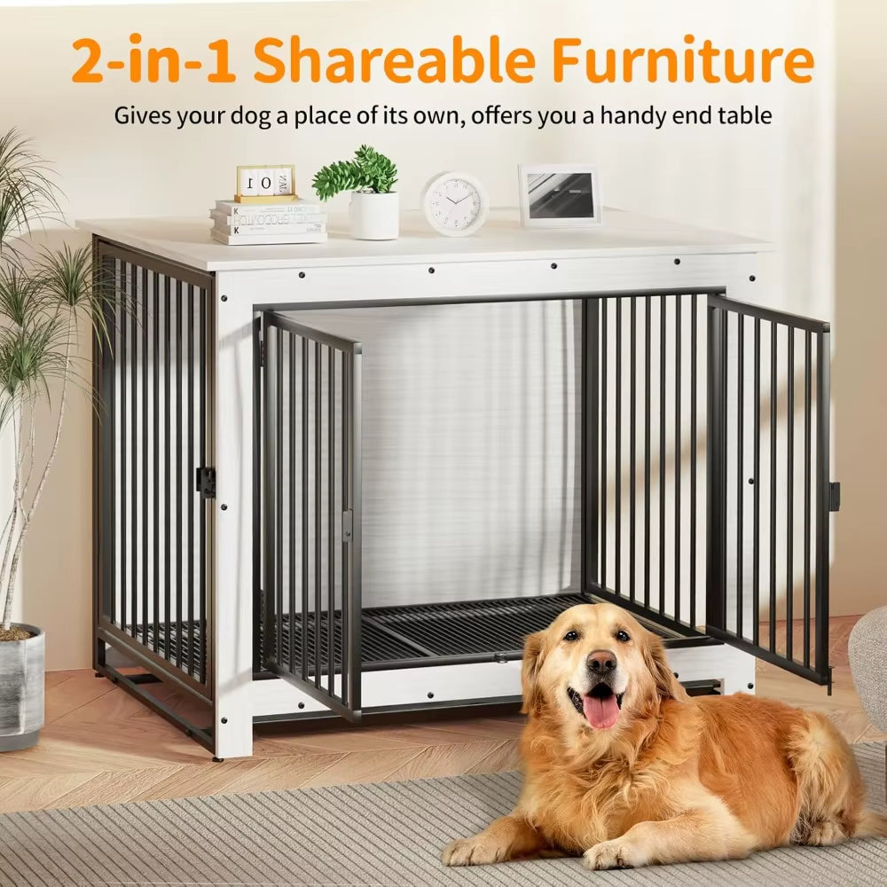 Dog Crate Furniture, Large Dog Crate Furniture, Wooden Cage Kennel Furniture Indoor, Modern Dog Crate with Multi-Purpose Removab