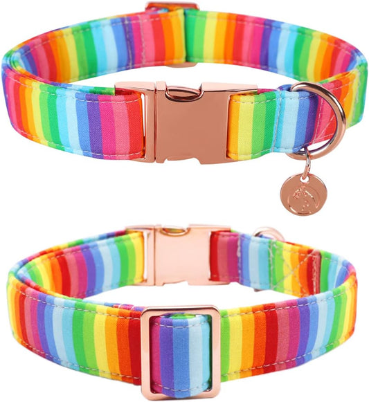 Rainbow Dog Collar with Pretty Bow Tie for LGBT Pride Month - Adjustable and Comfortable Collar for Large Medium Small Dog,Xs