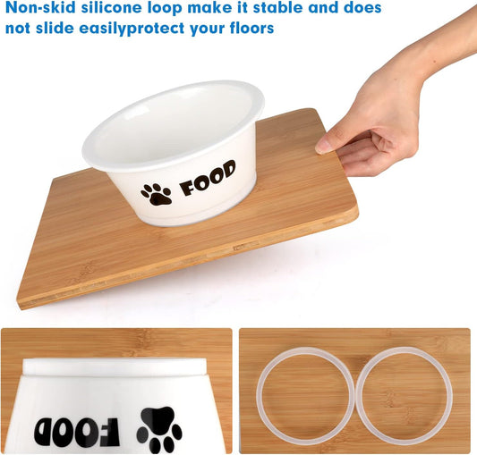 Set of 2 Ceramic Dog Cat Bowl Set, Pet Porcelain Food and Water Feeder Dish Bowls with anti Slip Band, Dishwasher and Microwave Safe (Medium)