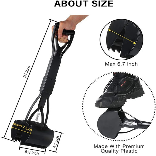 Pooper Scooper for Large & Medium, Small Dogs, Foldable Long Handle, Sturdy and Durable Great for Gravel, Grass, Concrete & Yard Spade, Easy to Use Clean & Portable High Strength Material-Black