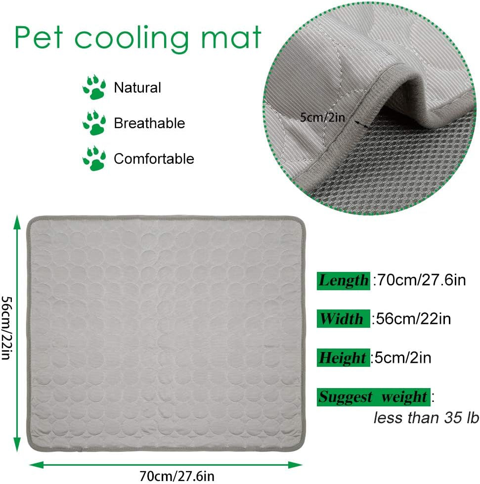 Cooling Mat Pad for Dogs & Cats - Ice Silk Mat Cooling Blanket Cushion for Kennel, Sofa, Bed, Floor & Car Seats(L: 28 X 22 Inches, Grey)