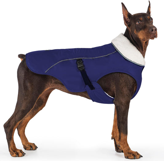 Dog Cold Weather Coats, Fleece Lining Small/Medium/Large Dog Jacket for Winter, Warm Waterproof Pet Winter Clothes for Large Dogs, Blue XL