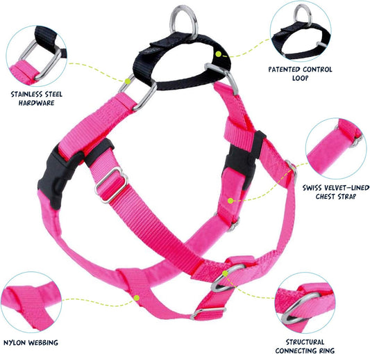 Freedom No Pull Dog Harness, Adjustable Harness, Easy Walking & Comfortable Control, Fits Small, Medium & Large Dogs, Solid Colors, Made in USA, 1" XL, Hot Pink