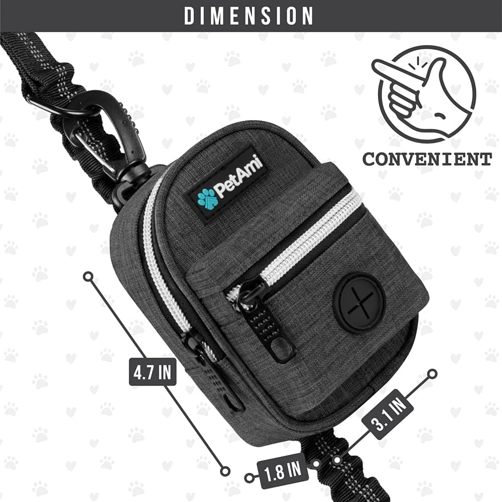 Dog Poop Bag Holder for Leash, Dog Pet Waste Bag Dispenser for Poop with Clip, Doggy Puppy Walking Accessories Travel Camping, Dog Treat Pouch Supplies Must Have with Dog Bag Roll, Dark Gray