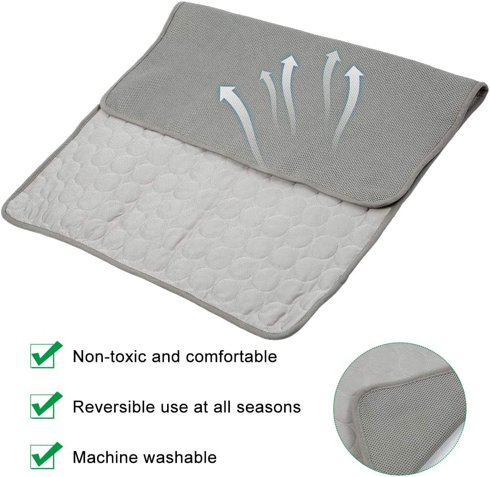 Cooling Mat Pad for Dogs & Cats - Ice Silk Mat Cooling Blanket Cushion for Kennel, Sofa, Bed, Floor & Car Seats(L: 28 X 22 Inches, Grey)