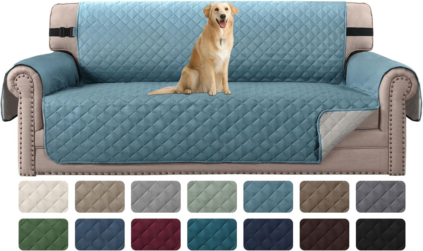 Reversible Couch Cover for 3 Cushion Couch Water Resistant Sofa Cover Seat Width up to 66" Washable Furniture Protector Cover for Dogs/Cats/Pets(Sofa, Cameo Blue/Beige)