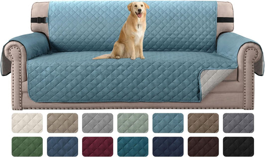 Reversible Couch Cover for 3 Cushion Couch Water Resistant Sofa Cover Seat Width up to 66" Washable Furniture Protector Cover for Dogs/Cats/Pets(Sofa, Cameo Blue/Beige)