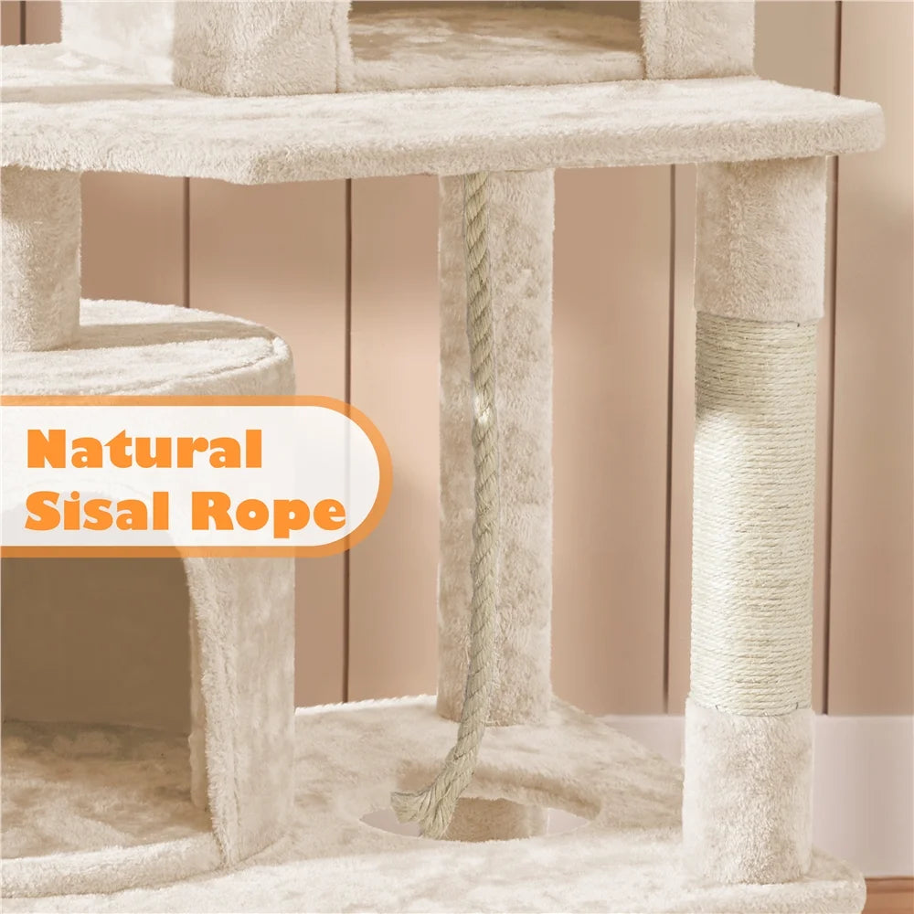 70.5" H Multi Level Cat Tree with 2 Condos & 2 Foam-Padded Perches, Beige