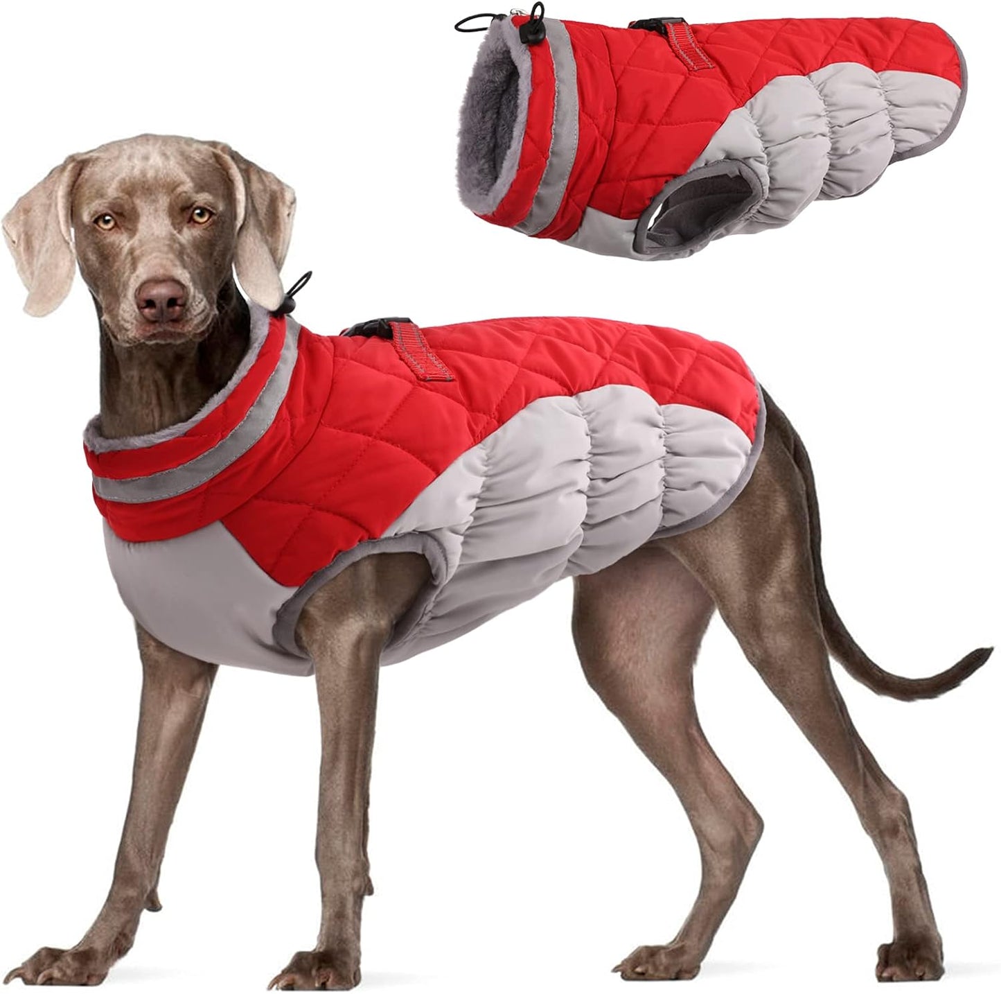 Dog Coat for Large Dogs,Waterproof Dog Winter Jacket with Harness Built in Puppy Cold Weather Coats Reflective Pet Vest with Zipper Warm Fleece Dogs Snowsuit Windproof Red XXXL