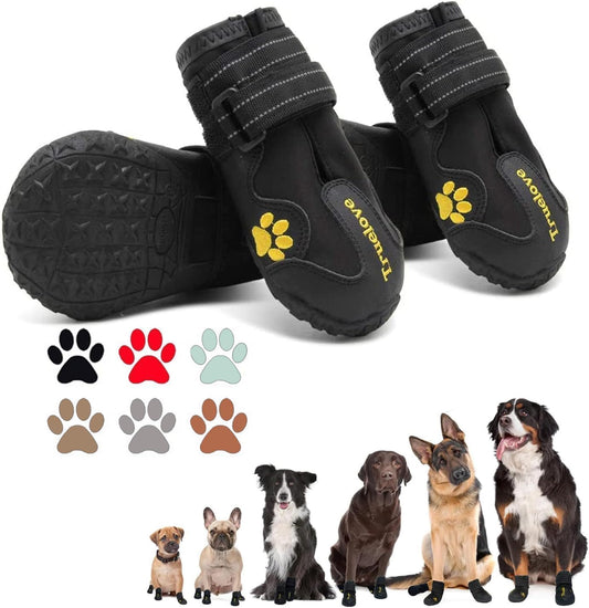 Dog Shoes for Small Dogs, Dog Shoes for Cold Winter Snow Hiking Walking, Anti-Slip Rugged Sole,Waterproof Dog Booties for Outdoor Rain Days, All Weather Dog Boots & Paw Protectors (Black)