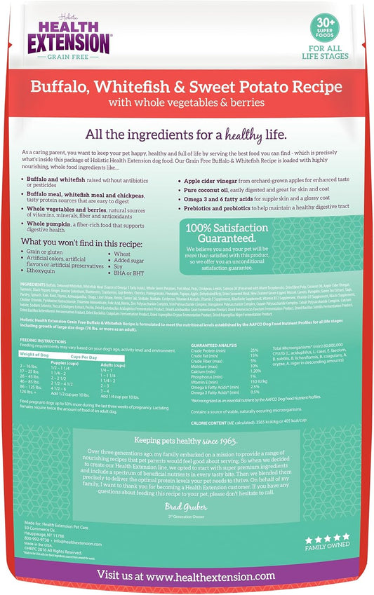 Grain Free Buffalo & Whitefish Dry Dog Food - 30+ Superfoods and Probiotics for All Life Stages (10Lb)