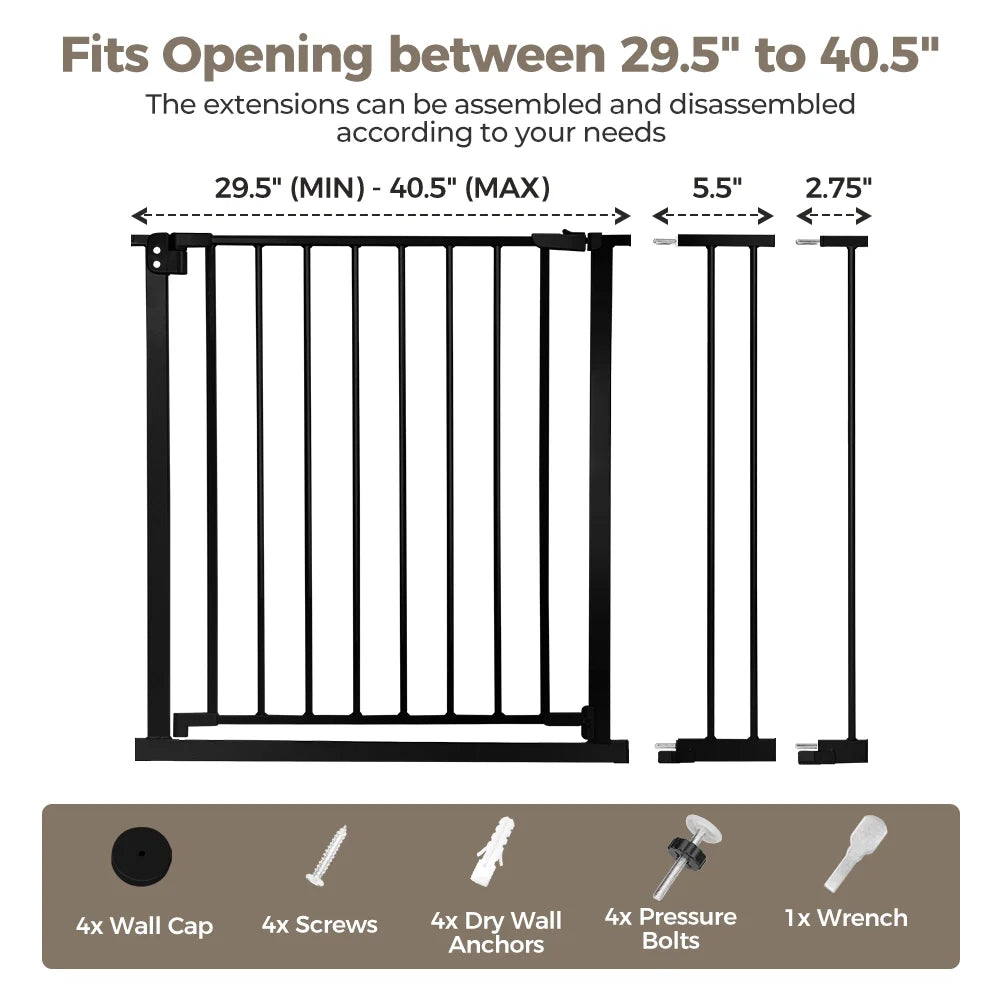 Baby Safety Gate, Baby Gates for Top Stairs Doorway, 29.5''- 40.5''Wide Pressure Mount, Black