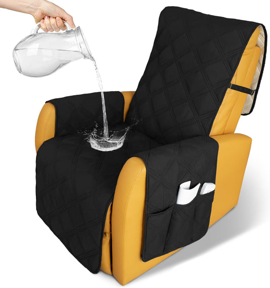 Recliner Chair Covers Waterproof with Non-Slip Furniture Protector Sofa Slipcover for Children, Sofa Covers for Dogs (Black, 23'')