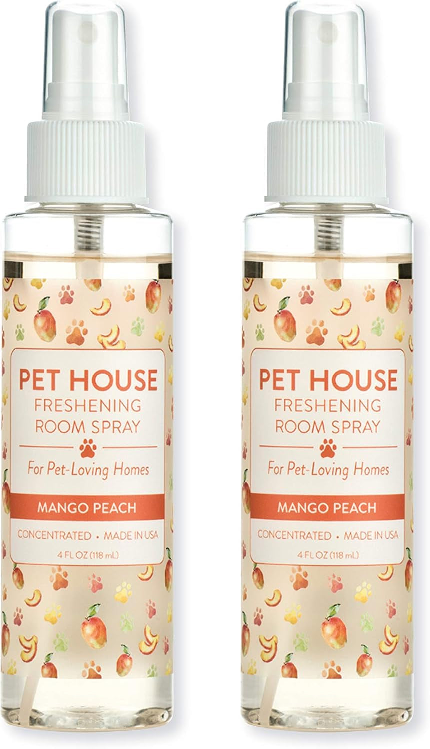Concentrated Room Spray 4 OZ Dog and Cat Friendly Air Freshener for Pet Odor, Mango Peach, Pack of 2