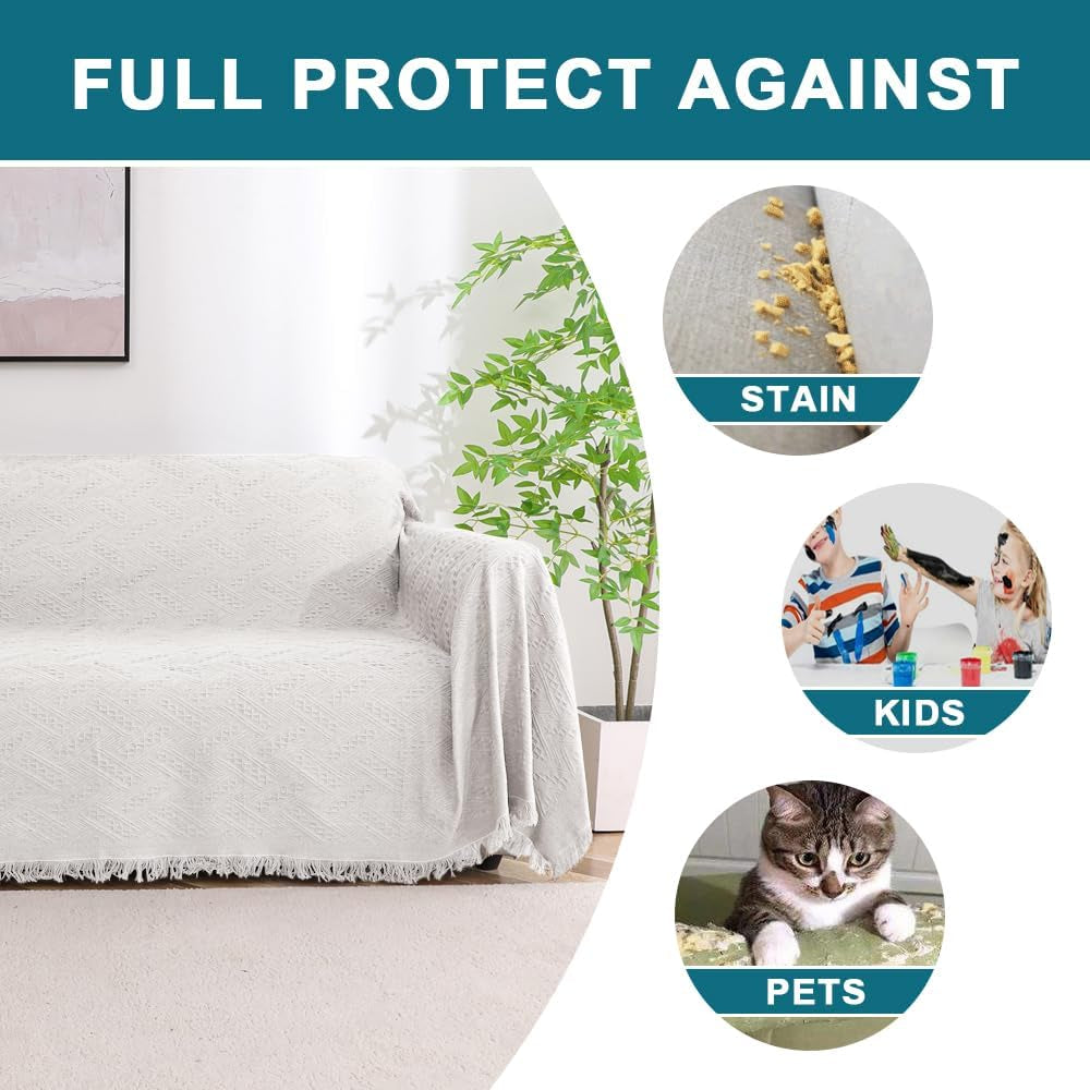 Couch Cover Sofa Covers Washable Couch Covers for 3 Cushion Sectional Couch Slipcover Furniture Cover for Pets Feature Geometrical Jacquard Fabric (91"X 134",Xx-Large,White)