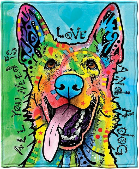 Dean Russo - Colorful German Shepherd Fleece Blanket, Queen Size -Super Soft Plush Blanket for Adults and Kids, Machine Washable - Ideal for Dog Lovers and as a Gift - 75 X 90 In