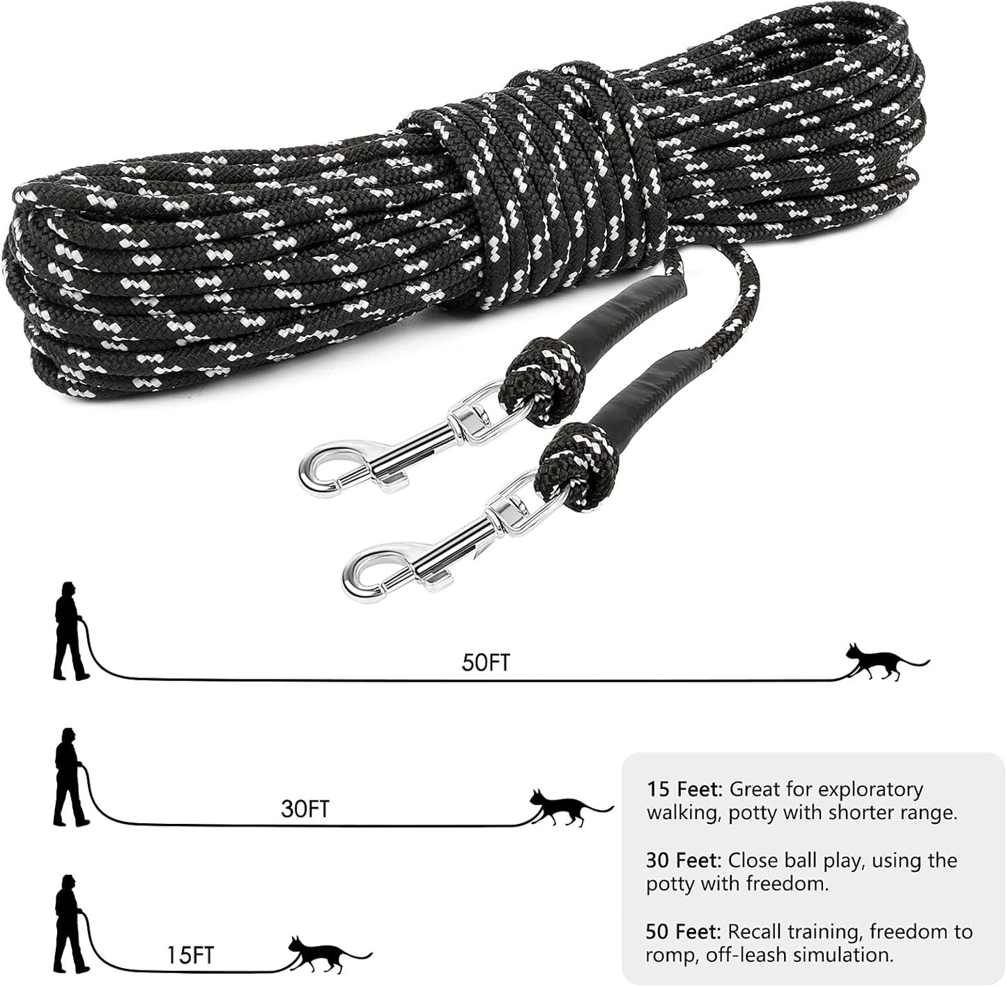 Reflective Cat Long Leash - 15 FT Escape Proof Walking Leads Yard Long Lead Durable Safe Personalized Extender Leash Traning Play Outdoor for Kitten, Puppy, Rabbit and Small Animals