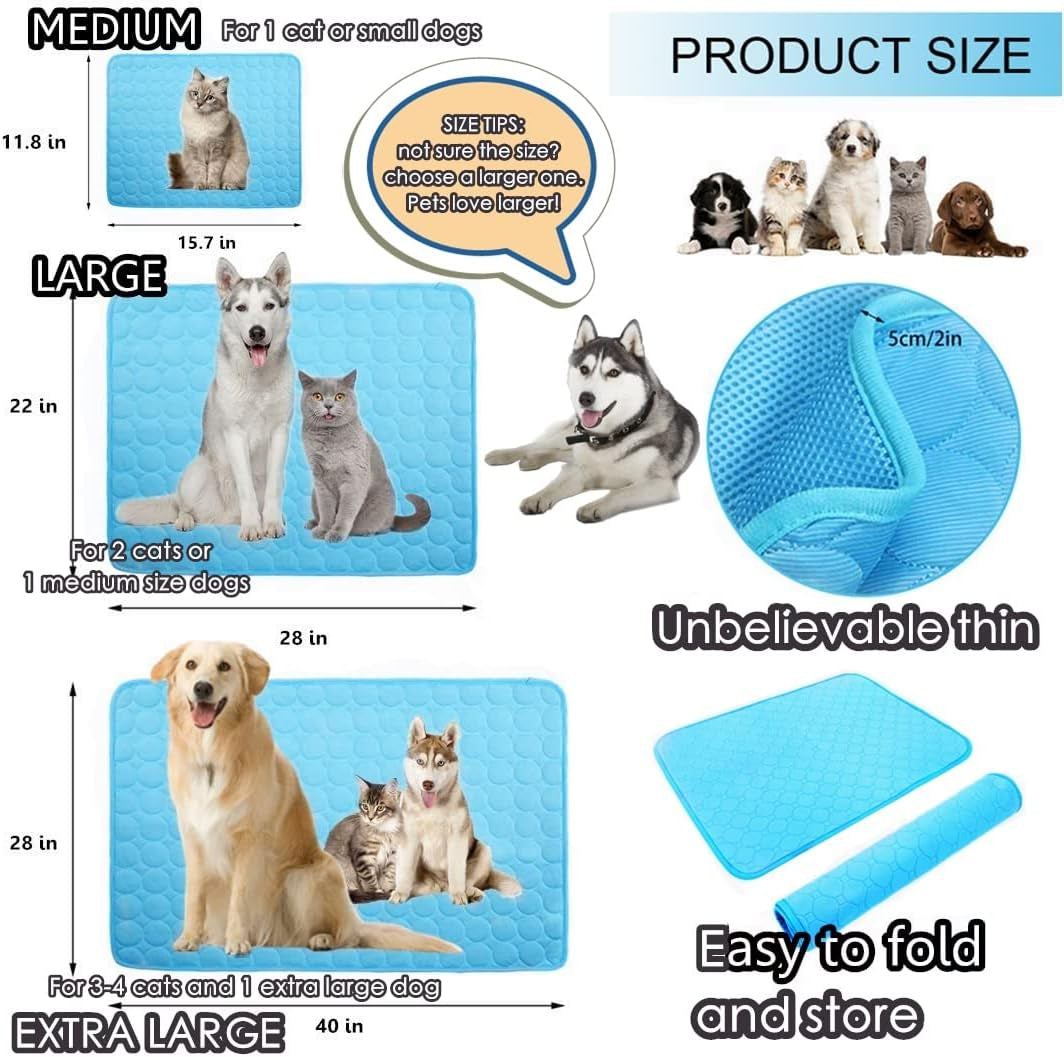Dog Self Cooling Mat Pet Washable Cooling Pads Blanket Sleeping Kennel Mat,Ice Silk Sleep Mat Pad Non-Toxic Breathable Sleep Bed Beach for Large Dogs Cats (Blue, 27.5X39.4 In)